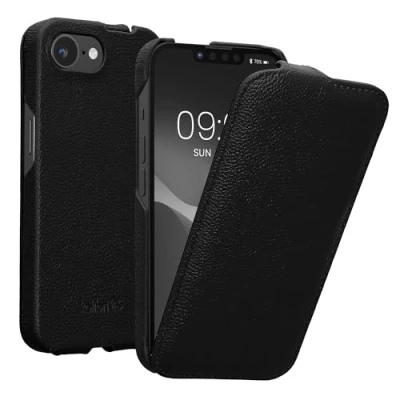 Afbeelding van kalibri flip cover geschikt voor Apple iPhone SE 2025 / 4 4. Generation ultradunne leren hoes smartphone zwart