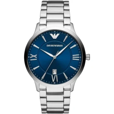 Afbeelding van Emporio Armani Herenhorloge met drie wijzers, Blauw, armband