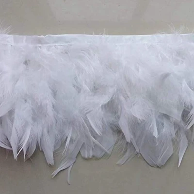 Afbeelding van Sowder Kalkoenveren franje voor feest, bruiloftsjurk, naaien, knutselen, decoratie, verpakking van 1,8 m (wit)