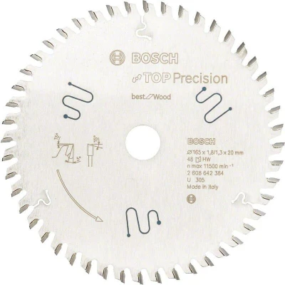 Image de Bosch Lame pour Scies Circulaires Top Precision Best for Wood, 165 x 20 1,8 mm, 48T