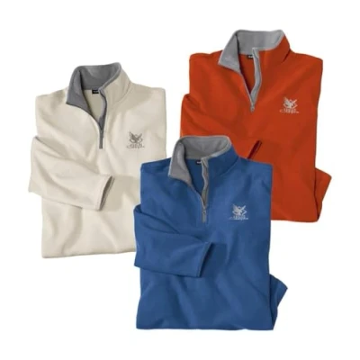 Afbeelding van ATLAS FOR MEN 3 stuks X TREM microfleece truien. Verkrijgbaar in grote maten van M tot 5XL., Mat ecru, oranje, blauw
