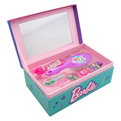 Afbeelding van Joy Toy Barbie sieradendoos met accessoires: borstel, 2 haarspelden, ring, armband, hoofdband 18 x 11,5 7 cm