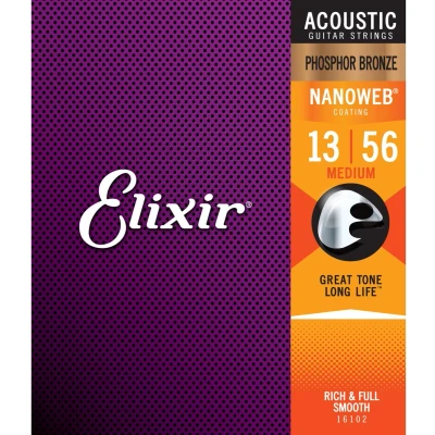 Afbeelding van Elixir 16102 akoestische gitaar snaren Phosphor Bronze Nanoweb Medium 13 56