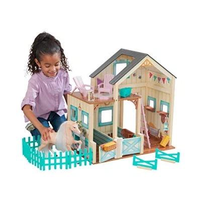 Afbeelding van KidKraft Sweet Meadow 63534 poppenhuis met paard houten speelset meubels en accessoires, speelgoed voor jongens meisjes vanaf 3 jaar,