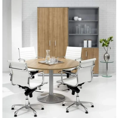 Afbeelding van Ronde vergadertafel Teez diameter 120cm bladkleur Wit framekleur (RAL9010)