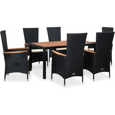 Afbeelding van 7 delige Tuinset poly rattan acaciahout zwart