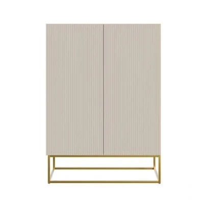 Afbeelding van Selsey Veldio Dressoir 2 deurs 90 cm Grijsbeige met gouden poten