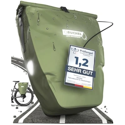 Image de Büchel sacoche de vélo pour porte bagages I 25.4 L 100% étanche avec poignée et bandoulière bagages, sacoches arrière