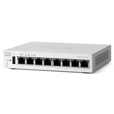 Afbeelding van Cisco Catalyst 1200 8T D Smart Switch, 8 poorten GE, Ext PS, desktop, beperkte levenslange bescherming (C1200 D)