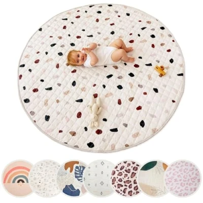 Afbeelding van Hakuna Matte Gestikte Speelmat Rond 150 cm ⌀ Speelkleed Confetti Extra Dikke 1,5 &amp; Zachte Kruipmat Baby met Antislip Onderkant voor Kruipen Spelen