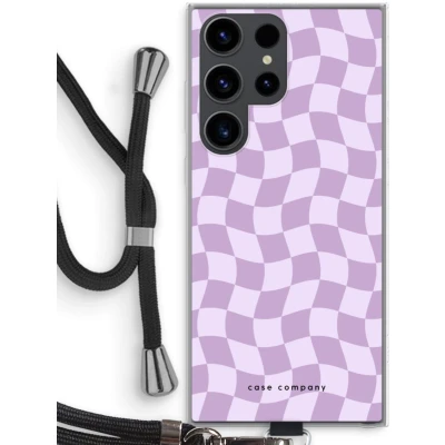 Afbeelding van Case Company® hoesje met Koord geschikt voor Samsung Galaxy S23 Ultra Grid Paars Telefoonhoesje Zwart Bescherming aan alle Kanten en Over de Schermrand