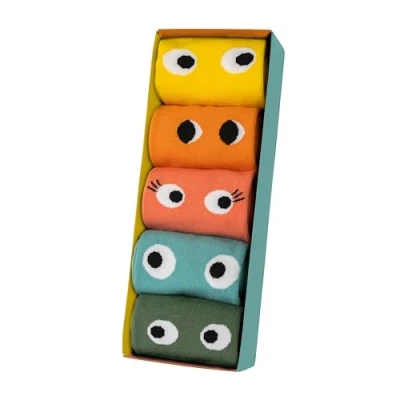 Afbeelding van Fisura grappige oogsokken. Set van 5 uniseks sokken. Originele herensokken. Bedrukte katoenen sokken, één maat.