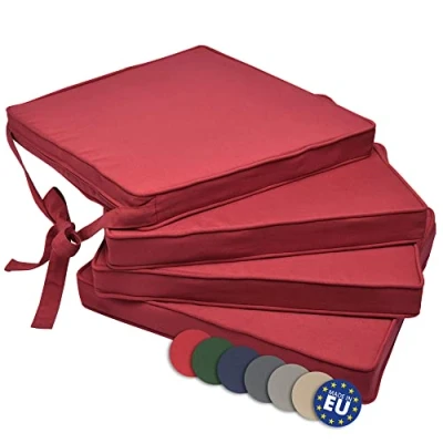 Afbeelding van Beautissu Loft SK Set van 4 Zitkussen Rood 45x40 cm Stoelkussen met Lint