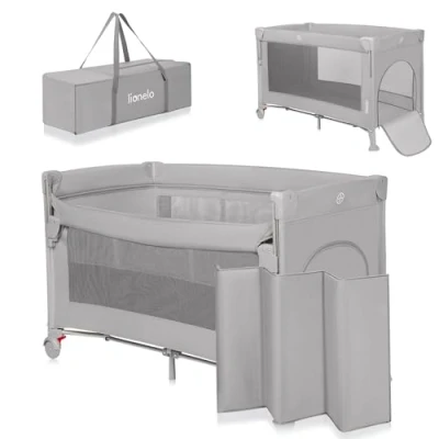 Afbeelding van Lionelo Ellen Reisbedje 3 in 1 Aanschuifbedje, Baby &amp; Peuterbed Campingbed 2 Matrasposities Opvouwbaar Wieltjes met Rem Inclusief Draagtas Tot 15 kg