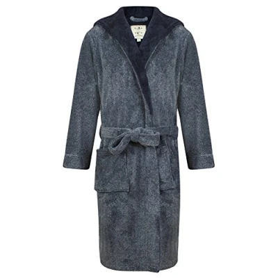 Afbeelding van John Christian Badjas van zacht fleece met capuchon, warm, Blauw gemêleerd heren,
