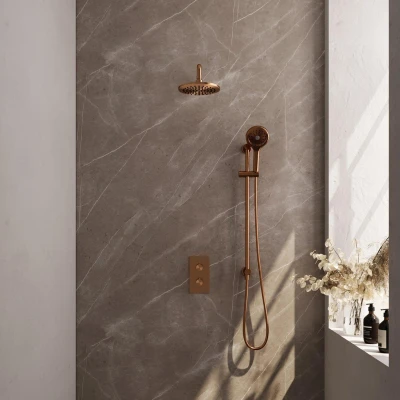 Afbeelding van Brauer Copper Edition Regendouchesets inbouw hoofddouche 20cm Wandarm glijstang met inbouwdeel Gladde knoppen handdouche Rond 1 stand