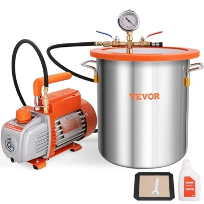 Afbeelding van VEVOR vacuümpomp 100 l/min met vacuümkamer, 5 gallon, 19 l, deksel van gehard glas, 250 ml oliefles, voor stabilisatie hout, ontgassing, siliconen, epoxy&#039;s