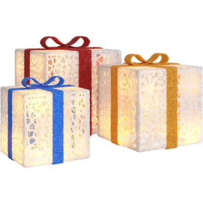 Afbeelding van Kerstfiguur cadeaudoos 3 st verlicht 64 warmwitte LED&#039;s