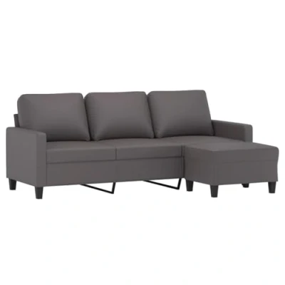 Image de vidaXL Canapé à 3 places avec repose pieds Gris 180 cm Similicuir3201026