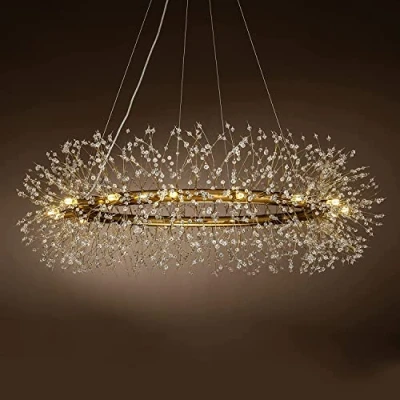 Afbeelding van Moderne kristallen vuurwerk / paardenbloem kroonluchter, grote kroonluchter voor keukeneiland, woonkamer of villa, D120 cm, 16 lampen, goudkleurige afwerking
