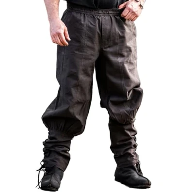 Afbeelding van Leonardo Carbone® Tiago broek met veters voor de benen, middeleeuwse heren, Vikingbroek, kostuum festivaloutfit, LARP, cosplay, lange vrijetijdsbroek, 100%, Bruin