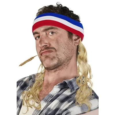 Afbeelding van Vokuhila haarband met haarband, Hillbilly pruik, Proll pimp (lichtblond)