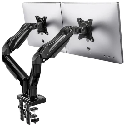 Afbeelding van HUANUO Houder voor beeldscherm pc 2 display van 13 tot 27 inch, arm met gasveer, platte beeldschermen, gebogen schermen, VESA 75 x 75/100 100 mm