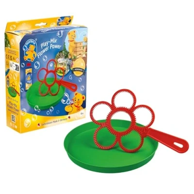 Afbeelding van PUSTEFIX Flower Power Bubble bellenblaasset, reuzenbellen met bloemenring, ondersteuning voor bijen door NearBees partnerschap, milieubescherming, duurzaamheid,
