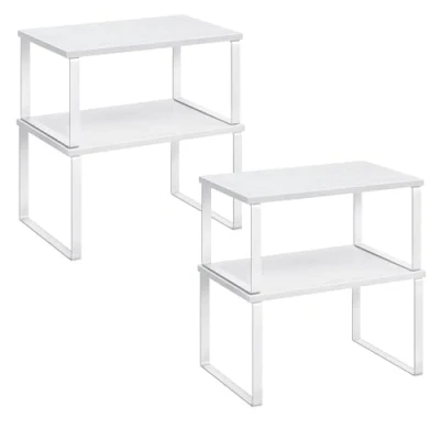 Afbeelding van SONGMICS KSC027W01 kruidenrek, kast organizer, uittrekbaar keukenopbergrek, stapelbaar, metaal, hout, wolkenwit en sneeuwwit, 4 stuks
