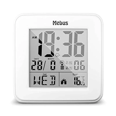 Afbeelding van Digitale Funk Wecker met temperatuurweergave, verlichting, kalender, compact en stabiel, kleur: zwart, model: 25594