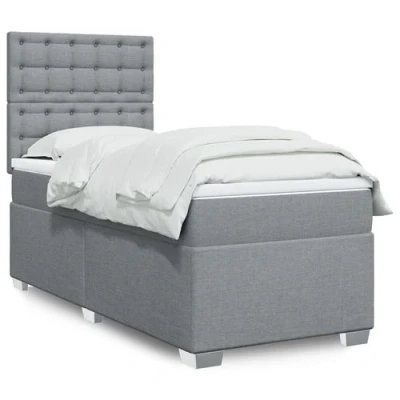 Image de vidaXL Sommier à lattes de lit avec matelas Gris clair 90x200 cm Tissu