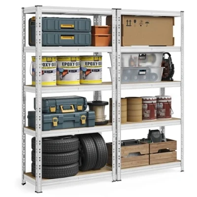 Afbeelding van SONGMICS Rek voor zware lasten, set van 2, kelderrek, 40 x 90 180 cm, draagvermogen tot 875 kg, eenvoudige montage, opbergrek, verstelbare planken, zilver GLR455E01