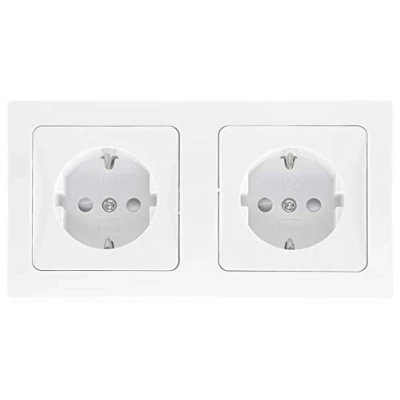 Afbeelding van Delphi 2 inbouwstopcontacten stopcontacten met geaard contact frame inbouwmontage dubbel stopcontact steekklem wit