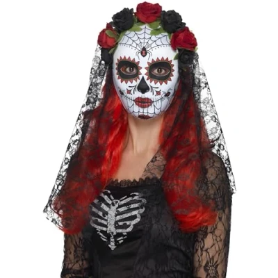 Afbeelding van Smiffys Day Of The Dead Senorita Full Face Masker Rood/Zwart