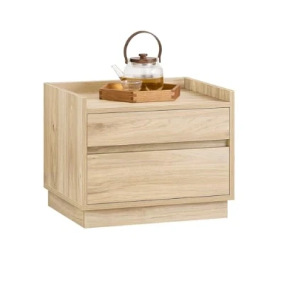 Afbeelding van SoBuy nachtkastje, bankpunt, bijzettafel, salontafel met 2 laden, voor woonkamer, slaapkamer of kantoor, 50 x 40 cm, natuur, FBT153 N