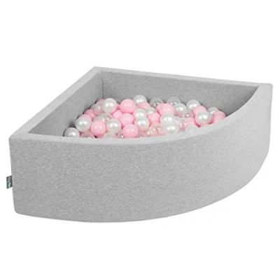 Afbeelding van KiddyMoon ballenbad 90 x 30 cm 300 ballen, diameter: 7 cm, met kleurrijke voor baby&#039;s en kinderen, rond, lichtgrijs: roze/parel/transparant