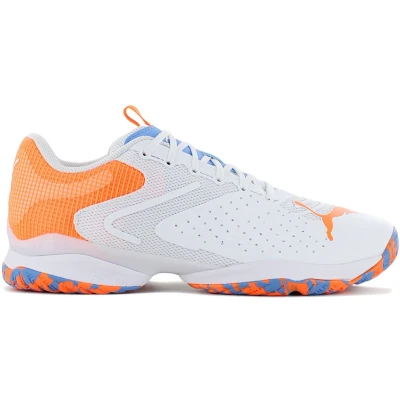 Afbeelding van Puma Solarattack Padelschoenen, Heren, Maat: 40, White/ultra orange/team light blue Kunststof/ textiel