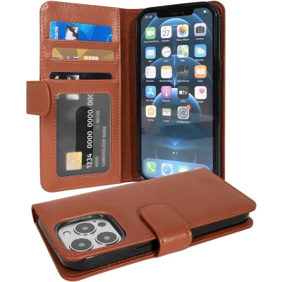 Afbeelding van Cadorabo Hoesje geschikt voor Apple iPhone 13 PRO MAX in COGNAC BRUIN Beschermhoes met magnetische sluiting en 3 kaartsleuven Book Case Cover Etui