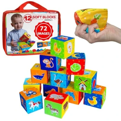 Afbeelding van magdum 12 motorische blokken schuimblokken voor baby‘s activiteitsblokken van 6 maanden tot 1 jaar motoriek Montessori spelletjes speelgoed
