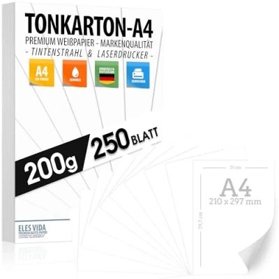 Afbeelding van 250 vellen printpapier 200 g/m² DIN sneeuwwit mat fotopapier voor brieven, karton, presentaties, knutselen, scrapbooking, kopiëren