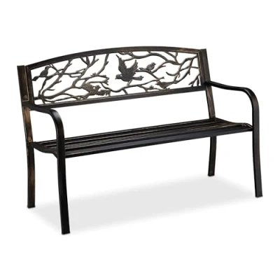 Afbeelding van Relaxdays Tuinbank van staal met vogelmotief, 2 zits, 87 x 127 57 cm, zwart/brons