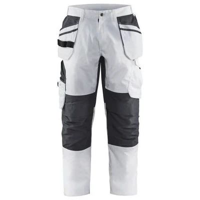 Image de Pantalon peintre stretch blanc/gris foncé, poches flottantes