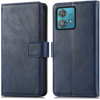 Afbeelding van iMoshion Hoesje Geschikt voor Motorola Edge 40 Neo Met Pasjeshouder Luxe Bookcase Donkerblauw