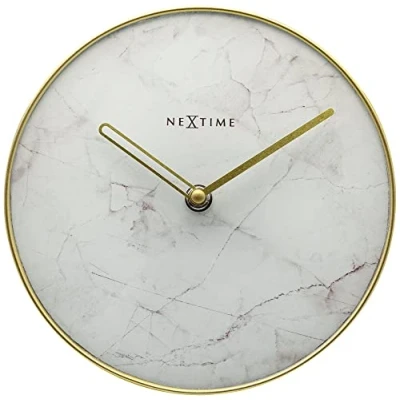 Afbeelding van Nextime Ne 5222Wi Tafelklok Ø 20 Cm Glas / Metaal Wit &#039;Marble&#039;