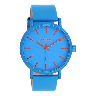 Afbeelding van Oozoo Dameshorloge met Leren band Color Line 42 mm diameter, Timepieces C11175 damesarmband, blauw/oranje, armband