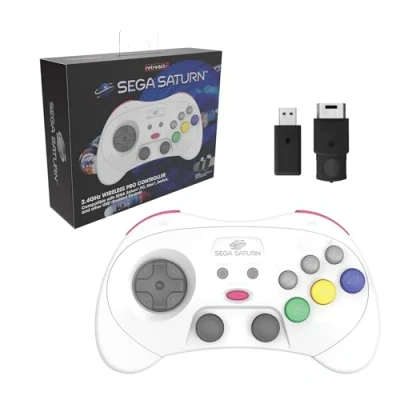 Afbeelding van Retro Bit SEGA Saturn 2.4GHz Pro Manette sans fil Nintendo Switch Receveurs &amp; USB inclus Edition Blanche