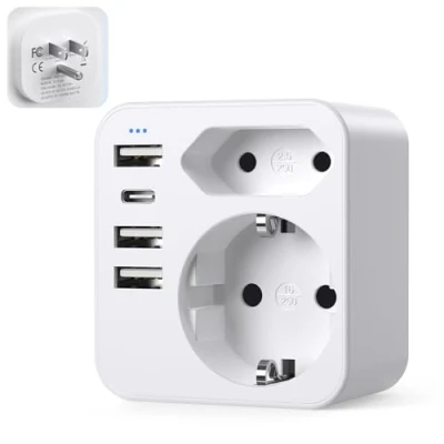 Afbeelding van 6 in 1 USA reisadapter met 3 x USB C (3,4 A) 2 stekkeradapters, VS adapter stekker voor Amerika, Canada, Mexico, Thailand