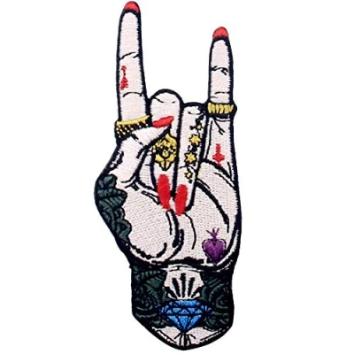 Afbeelding van ZEGIN Opstrijkbare geborduurde patch Rock and Roll tattoo handsymbool