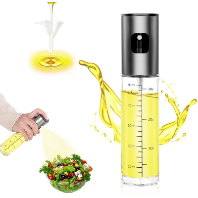 Afbeelding van Olijfoliefles, 100 ml, olieverstuiver, koken met weegschaal, oliespray voor keuken, van glas en roestvrij staal, verstuiver olie, friteuse, koken, grillen