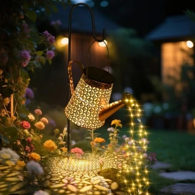 Afbeelding van GuKKK Gieter op zonne energie met lichtketting, led zonnelamp voor buiten, IP65, haken, tuinverlichting, irrigatie, tuinpad in de binnenplaats van het balkon (onderdelen